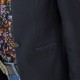 Veste tailleur tissu jacquard bleu et noir à motifs losanges en polyester recyclé