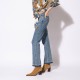 Jean flare cropped en denim bleu et coton responsable