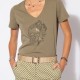 T-shirt kaki motif tête de mort en coton biologique