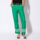 Pantalon Palazzo en lin vert avec broderies