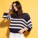 Pull ample navy et écru allure marinière