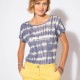 T-shirt imprimé bleu motif tie and dye 100% lin