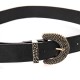 Ceinture noire en simili cuir et boucle métal noir et doré